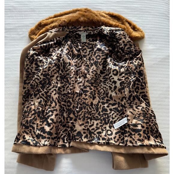 Laura Ashley Jacket/Coat Beige Leopard Print L Lining Removable Faux Fur Collar - Picture 4 of 5